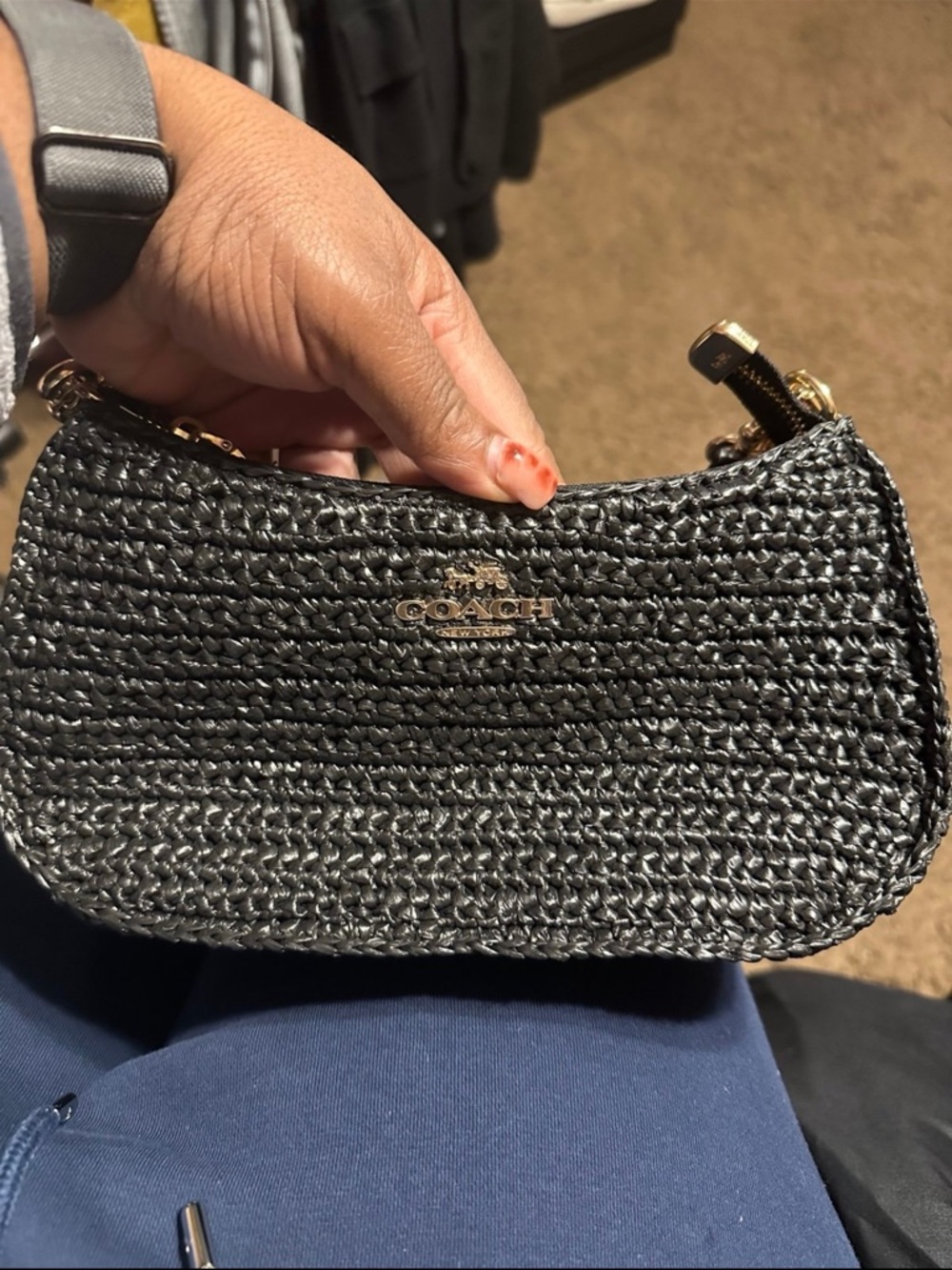 Coach Black Woven Mini Crossbody with Gold Logo